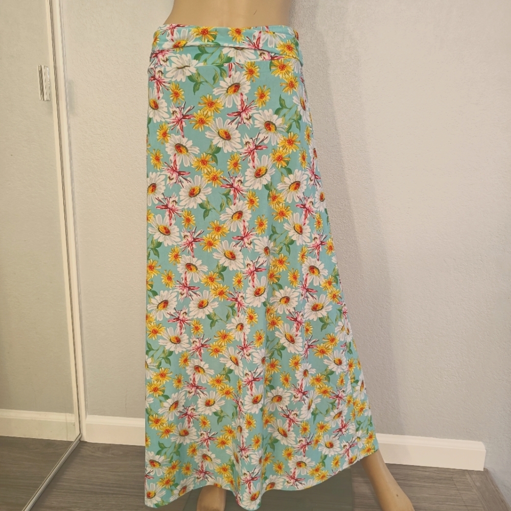 Blue with floral print  knit maxi skirt